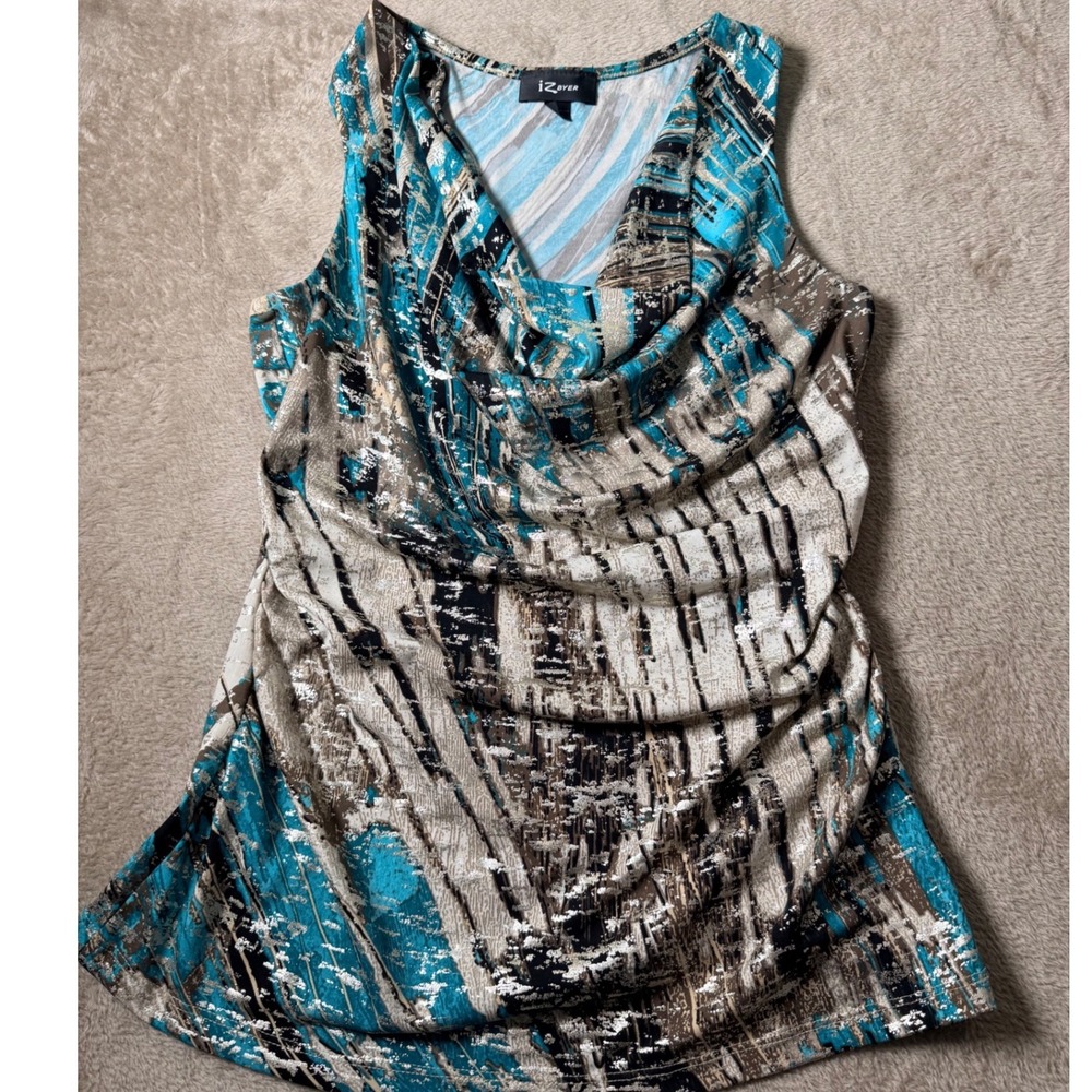 iZ Byer Womens L  Abstract Metallic Foil Cowl Neck Top Y2K Fairycore IndieSleeze